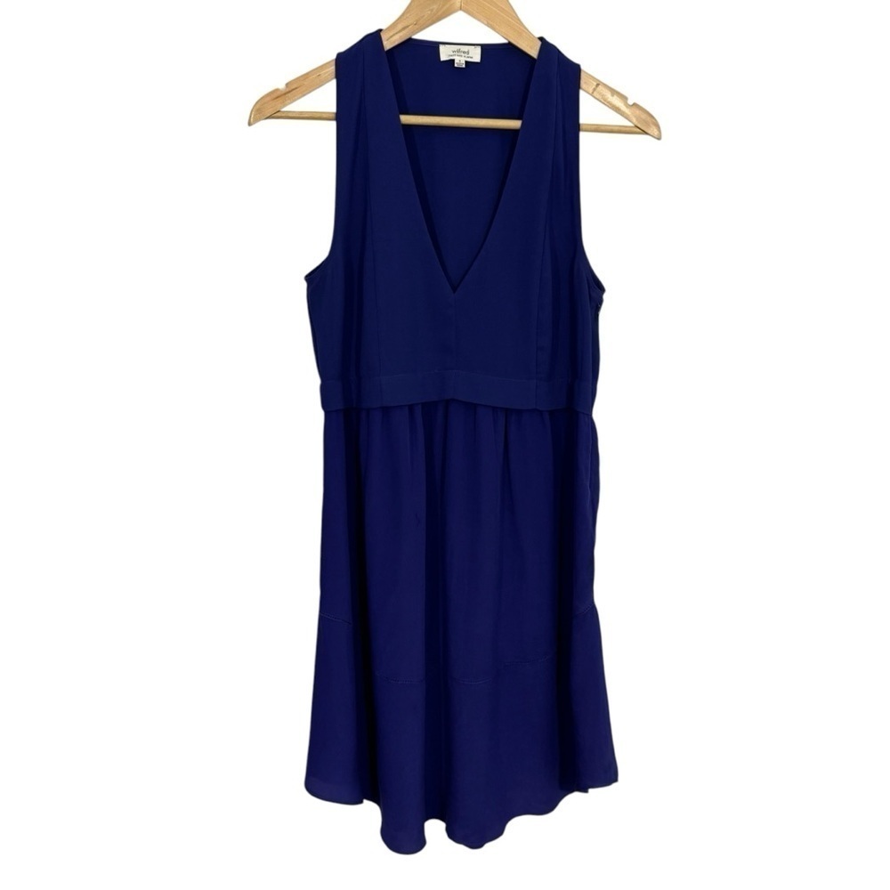 Aritzia Wilfred Silk Sleeveless Dress Sz 4 XS Royal Blue Purple Short V-Neck EUC